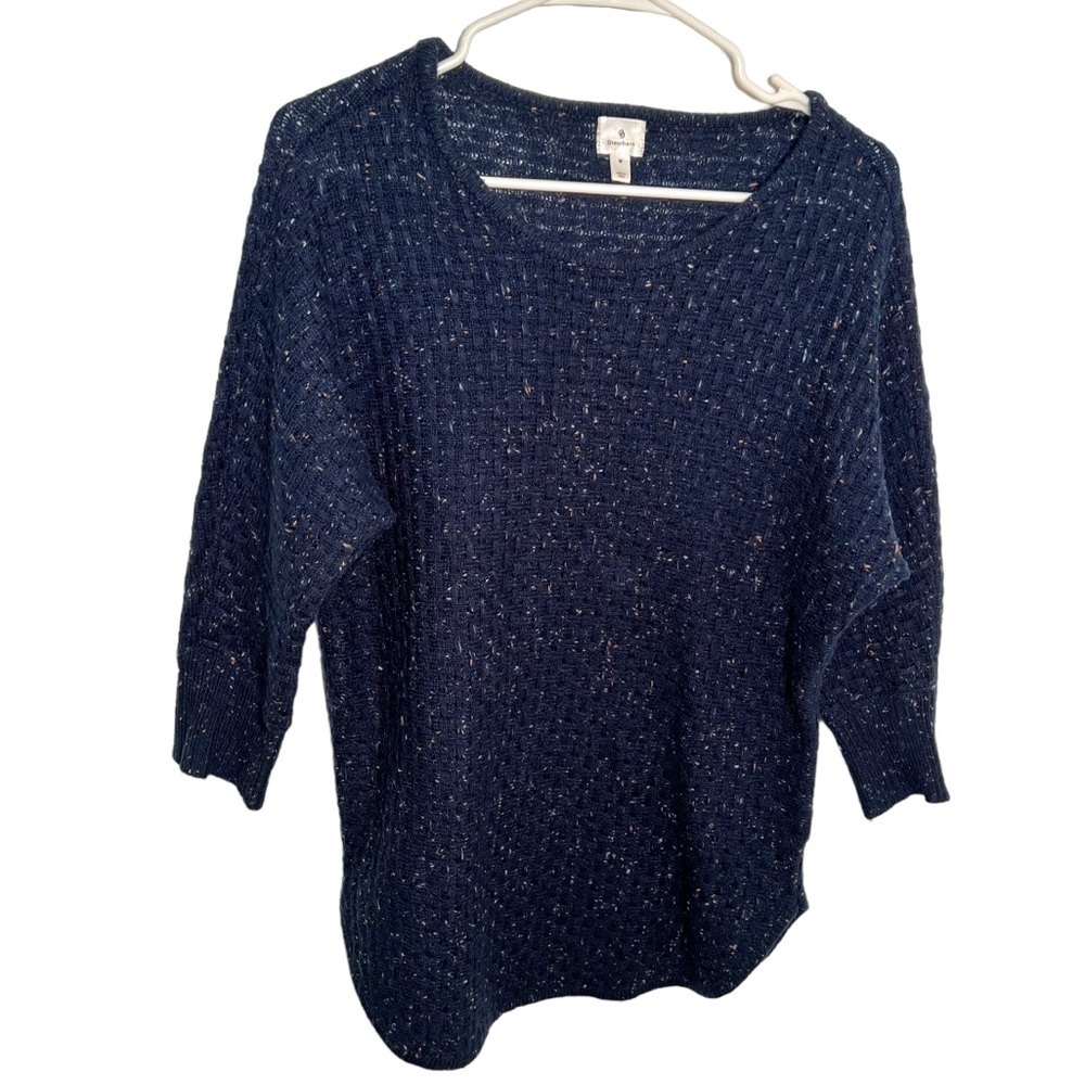 Dress Barn Women's Size Medium Dolman Sleeve Sweater Navy Blue Speckled Waffle